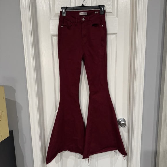 Judy Blue Denim - Judy Blue Super Flare Jeans Women 3/26 Red High Rise Stretch 33 Inseam